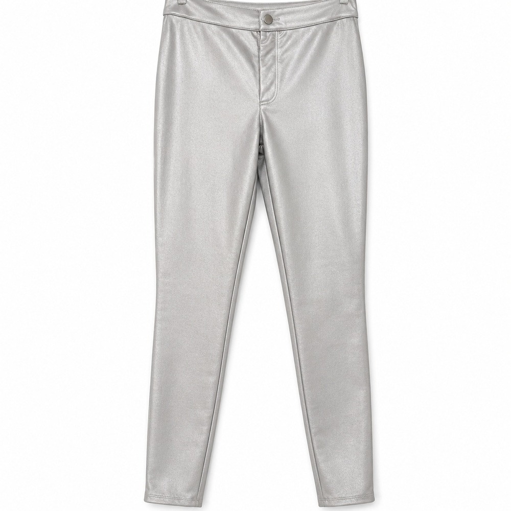 SKIMS Metallic High Waisted Leggings Silver Taupe Skinny Pants Small Cyber Glam